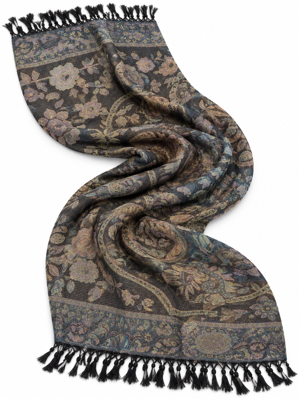Jerusalem 100% Cashmere Paisley Floral Scarf Wrap - Picture 3 of 3